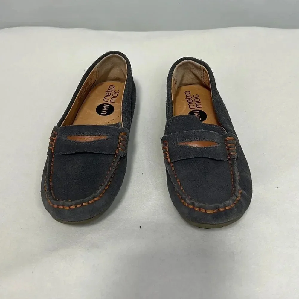 UMI Toddlers Boys Dark Gray Oxford Suede Slip On Loafers size 27 NWOT